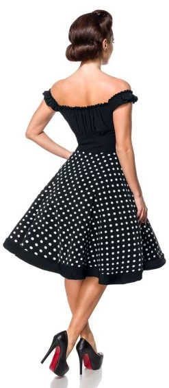 "Off-The-Shoulder Swing Dress" Medium-length Dress Black-white By Belsira 10 "Off-The-Shoulder Swing Dress" Medium-length Dress Black-white By Belsira -Fashion Lady Clothing Shop 495400wb