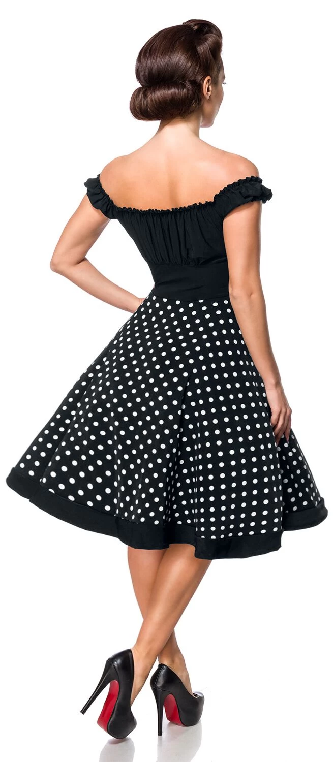 "Off-The-Shoulder Swing Dress" Medium-length Dress Black-white By Belsira 5 "Off-The-Shoulder Swing Dress" Medium-length Dress Black-white By Belsira - Image 5