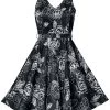 "Swing Floral Dress" Medium-length Dress Black-white By Belsira