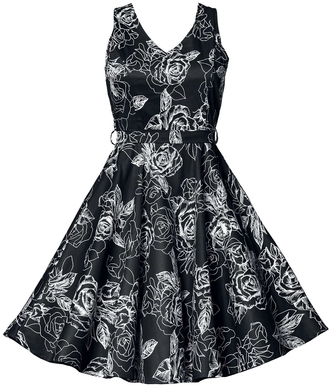 "Swing Floral Dress" Medium-length Dress Black-white By Belsira 1 "Swing Floral Dress" Medium-length Dress Black-white By Belsira