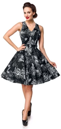 "Swing Floral Dress" Medium-length Dress Black-white By Belsira 9 "Swing Floral Dress" Medium-length Dress Black-white By Belsira -Fashion Lady Clothing Shop 495485wa