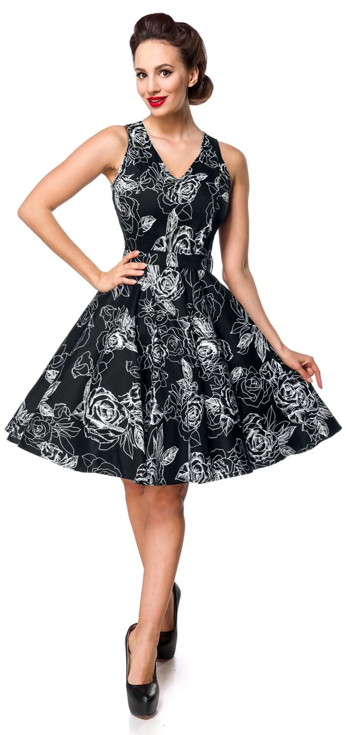"Swing Floral Dress" Medium-length Dress Black-white By Belsira 4 "Swing Floral Dress" Medium-length Dress Black-white By Belsira - Image 4