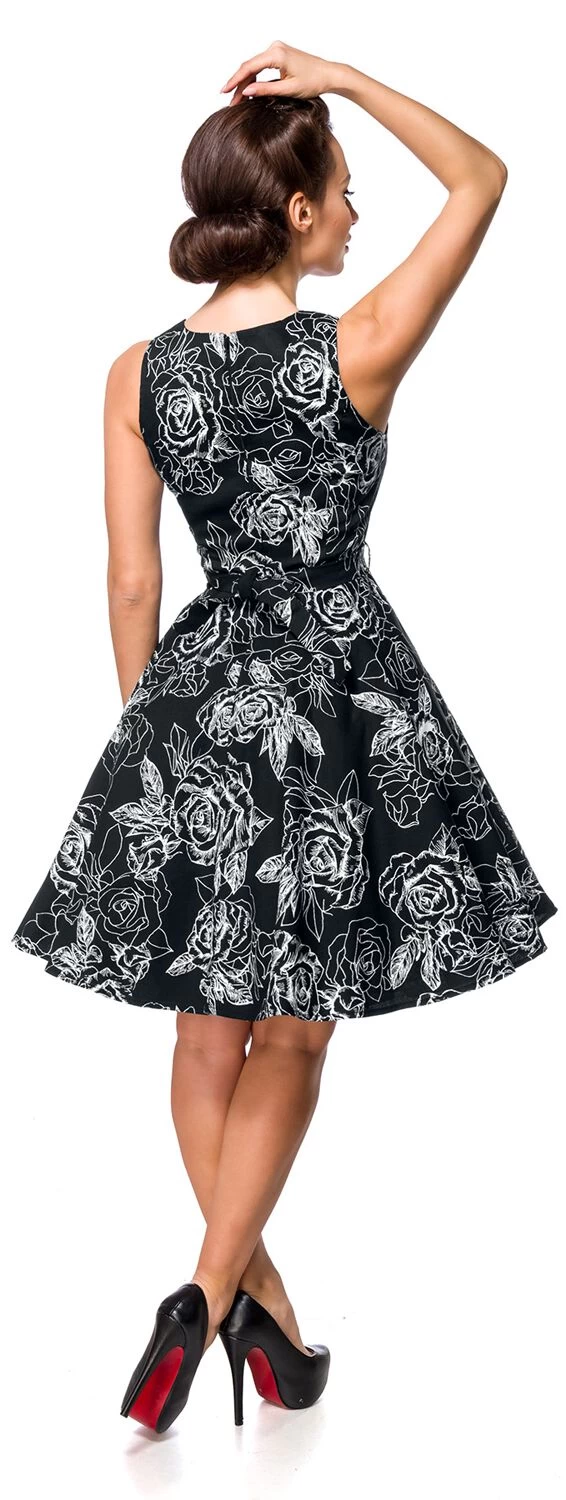 "Swing Floral Dress" Medium-length Dress Black-white By Belsira 5 "Swing Floral Dress" Medium-length Dress Black-white By Belsira - Image 5