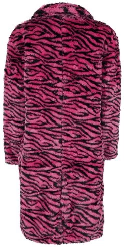 "Longline Fur Coat" Coats Black-pink By QED London -Fashion Lady Clothing Shop 497518b