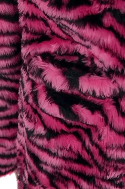 "Longline Fur Coat" Coats Black-pink By QED London -Fashion Lady Clothing Shop 497518d