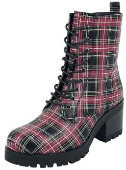 "Black Lace-Up Boots With Checked Pattern And Heel" Boot Black By Black Premium By EMP