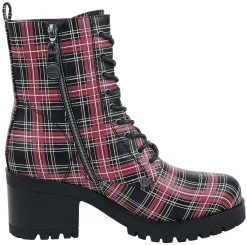 "Black Lace-Up Boots With Checked Pattern And Heel" Boot Black By Black Premium By EMP -Fashion Lady Clothing Shop 499436a3