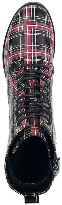 "Black Lace-Up Boots With Checked Pattern And Heel" Boot Black By Black Premium By EMP -Fashion Lady Clothing Shop 499436a4