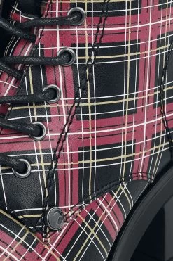 "Black Lace-Up Boots With Checked Pattern And Heel" Boot Black By Black Premium By EMP -Fashion Lady Clothing Shop 499436d