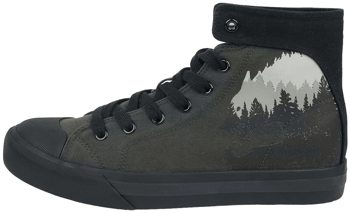 "Sneakers With Forest And Wolf Print" Sneakers High Dark Grey By Black Premium By EMP 4 "Sneakers With Forest And Wolf Print" Sneakers High Dark Grey By Black Premium By EMP - Image 4