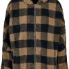 "Ladies Hooded Oversized Check Sherpa Jacket" Between-seasons Jacket Brown By Urban Classics