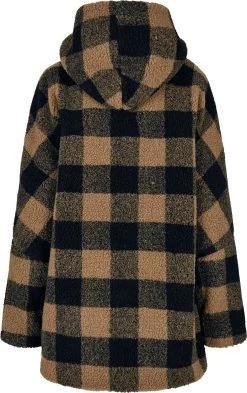 "Ladies Hooded Oversized Check Sherpa Jacket" Between-seasons Jacket Brown By Urban Classics -Fashion Lady Clothing Shop 506594b