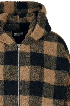 "Ladies Hooded Oversized Check Sherpa Jacket" Between-seasons Jacket Brown By Urban Classics -Fashion Lady Clothing Shop 506594d