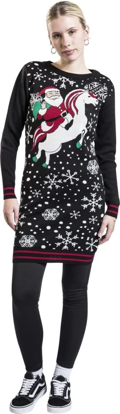 "Santa Riding Unicorn" Medium-length Dress Multicolour By Ugly Christmas Sweater -Fashion Lady Clothing Shop 506685wa