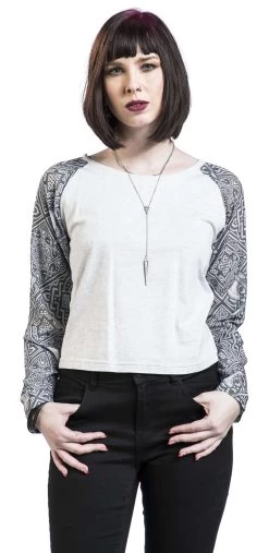 "Raglan-Style Long-Sleeve" Long-sleeve Shirt Mottled Light Grey/mottled Dark Grey By Black Premium By EMP -Fashion Lady Clothing Shop 512095wa