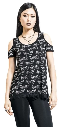"Black T-shirt With Cold Shoulder Cut-Outs" T-Shirt Black By Gothicana By EMP -Fashion Lady Clothing Shop 512178wa