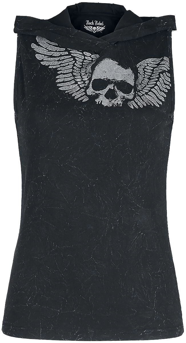 "Printed Hooded Top" Top Dark Grey By Rock Rebel By EMP 1 "Printed Hooded Top" Top Dark Grey By Rock Rebel By EMP