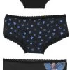 "Three-pack Of Pants With Old School Motifs" Panty Set Black By Rock Rebel By EMP