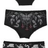 "Three-pack Of Pants With Witch Motifs" Panty Set Black By Gothicana By EMP
