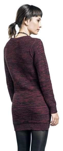 "Melange Knitted Sweater" Knit Jumper Bordeaux-black By RED By EMP -Fashion Lady Clothing Shop 520808wb