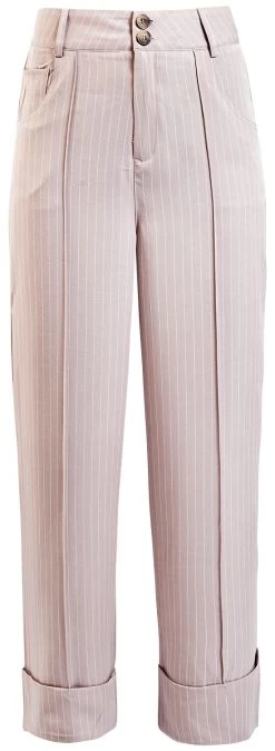 "Pinstripe Turn Up Trouser" Cloth Trousers Pink-white By Voodoo Vixen