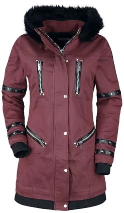 "Jacket With Faux Leather And Rivet Details" Winter Jacket Black-red By Gothicana By EMP