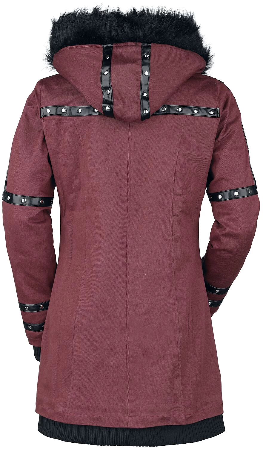 "Jacket With Faux Leather And Rivet Details" Winter Jacket Black-red By Gothicana By EMP 2 "Jacket With Faux Leather And Rivet Details" Winter Jacket Black-red By Gothicana By EMP - Image 2