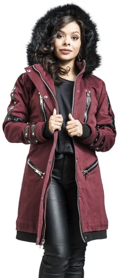 "Jacket With Faux Leather And Rivet Details" Winter Jacket Black-red By Gothicana By EMP 8 "Jacket With Faux Leather And Rivet Details" Winter Jacket Black-red By Gothicana By EMP -Fashion Lady Clothing Shop 525281wa