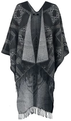"Soft Poncho With Celtic Decorations" Cardigan Black-grey By Black Premium By EMP