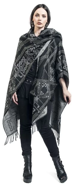 "Soft Poncho With Celtic Decorations" Cardigan Black-grey By Black Premium By EMP -Fashion Lady Clothing Shop 525650wa