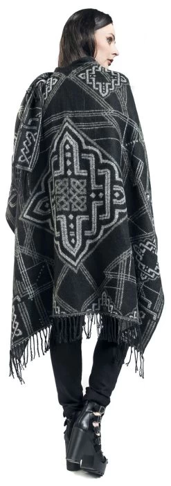 "Soft Poncho With Celtic Decorations" Cardigan Black-grey By Black Premium By EMP -Fashion Lady Clothing Shop 525650wb