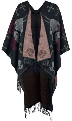 "Skull And Roses Poncho" Cardigan Black By Rock Rebel By EMP