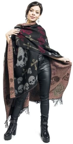 "Skull And Roses Poncho" Cardigan Black By Rock Rebel By EMP -Fashion Lady Clothing Shop 525748wa