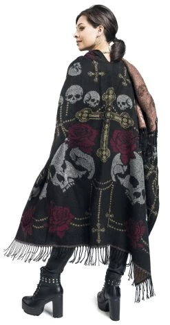 "Skull And Roses Poncho" Cardigan Black By Rock Rebel By EMP -Fashion Lady Clothing Shop 525748wb
