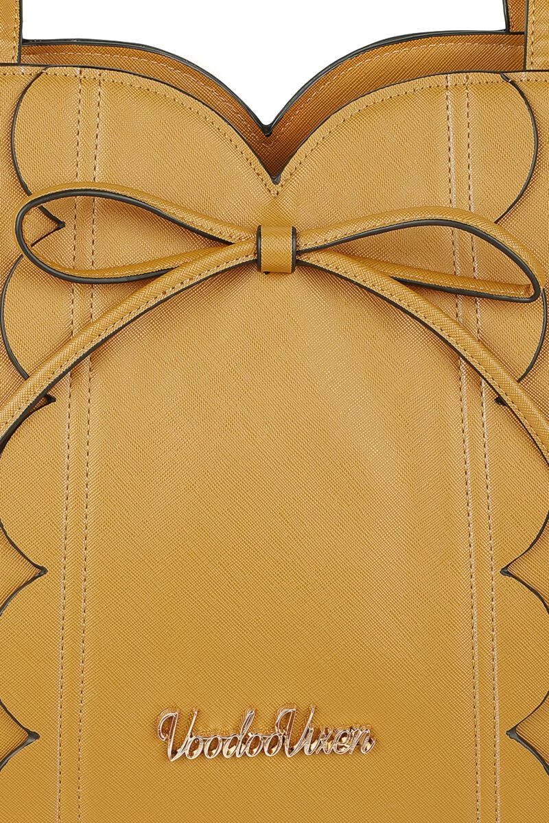 "Bow Front Scalloped Shopper Bag" Handbag Brown By Voodoo Vixen 5 "Bow Front Scalloped Shopper Bag" Handbag Brown By Voodoo Vixen - Image 5