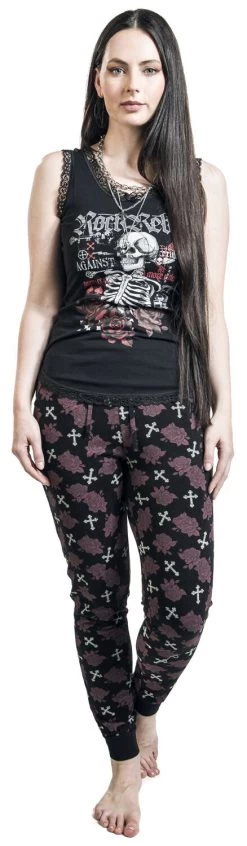 "Pyjamas With Roses And Skull" Pyjama Black By Rock Rebel By EMP 12 "Pyjamas With Roses And Skull" Pyjama Black By Rock Rebel By EMP -Fashion Lady Clothing Shop 526034wa
