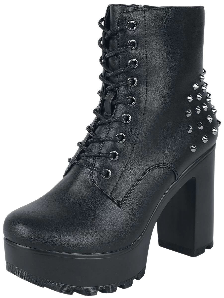 "Platform Lace-up Ankle Boots With Rivets" High Heel Black By Gothicana By EMP 1 "Platform Lace-up Ankle Boots With Rivets" High Heel Black By Gothicana By EMP