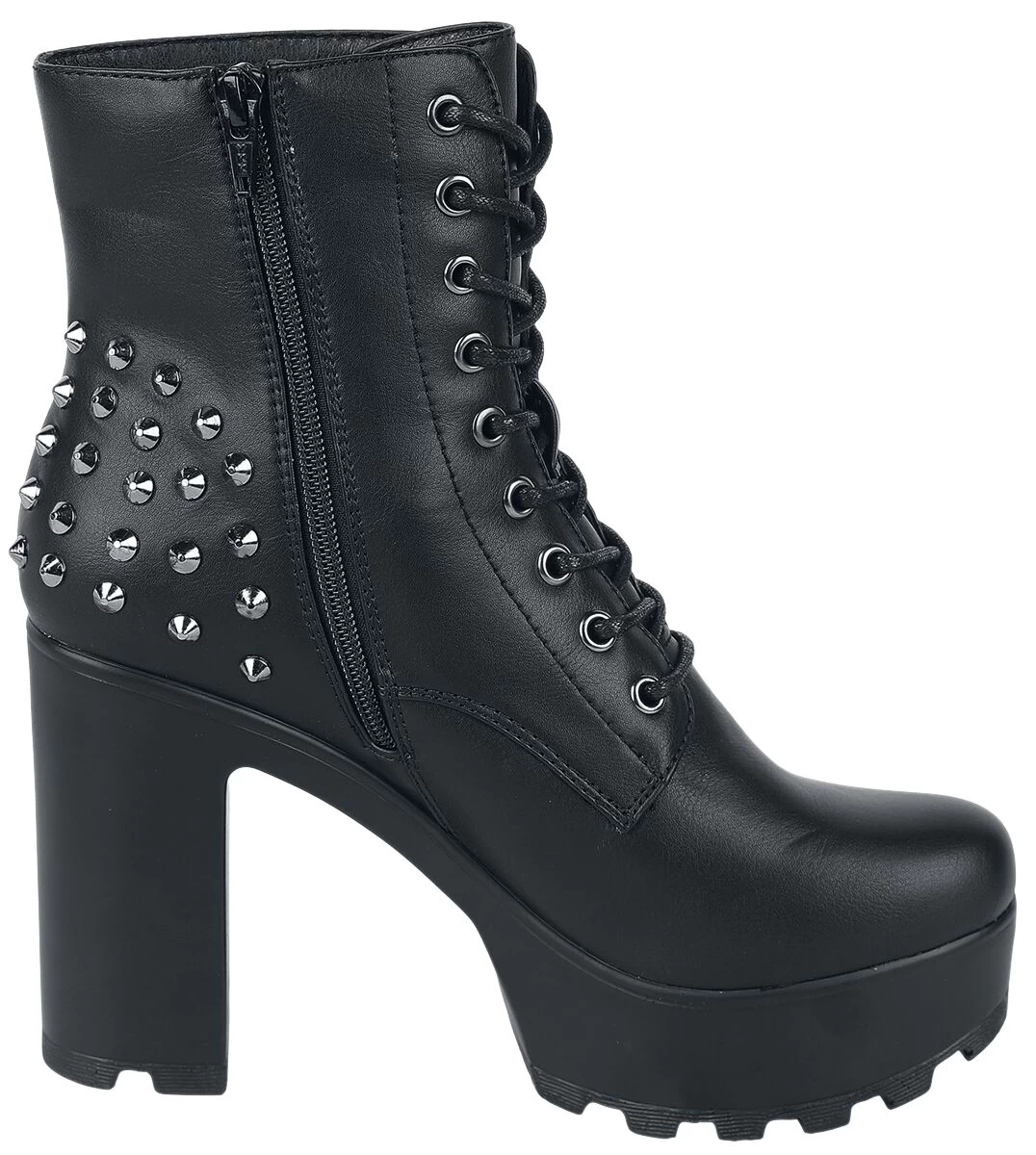 "Platform Lace-up Ankle Boots With Rivets" High Heel Black By Gothicana By EMP 3 "Platform Lace-up Ankle Boots With Rivets" High Heel Black By Gothicana By EMP - Image 3