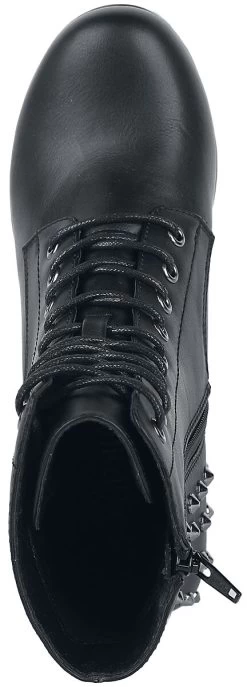 "Platform Lace-up Ankle Boots With Rivets" High Heel Black By Gothicana By EMP 12 "Platform Lace-up Ankle Boots With Rivets" High Heel Black By Gothicana By EMP -Fashion Lady Clothing Shop 526313a5