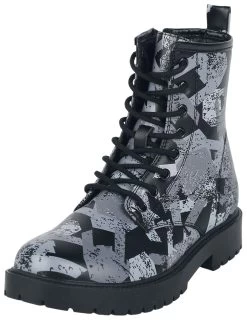 "Lace-up Boots With All-over Rock Hand Print" Boot Black By EMP Stage Collection