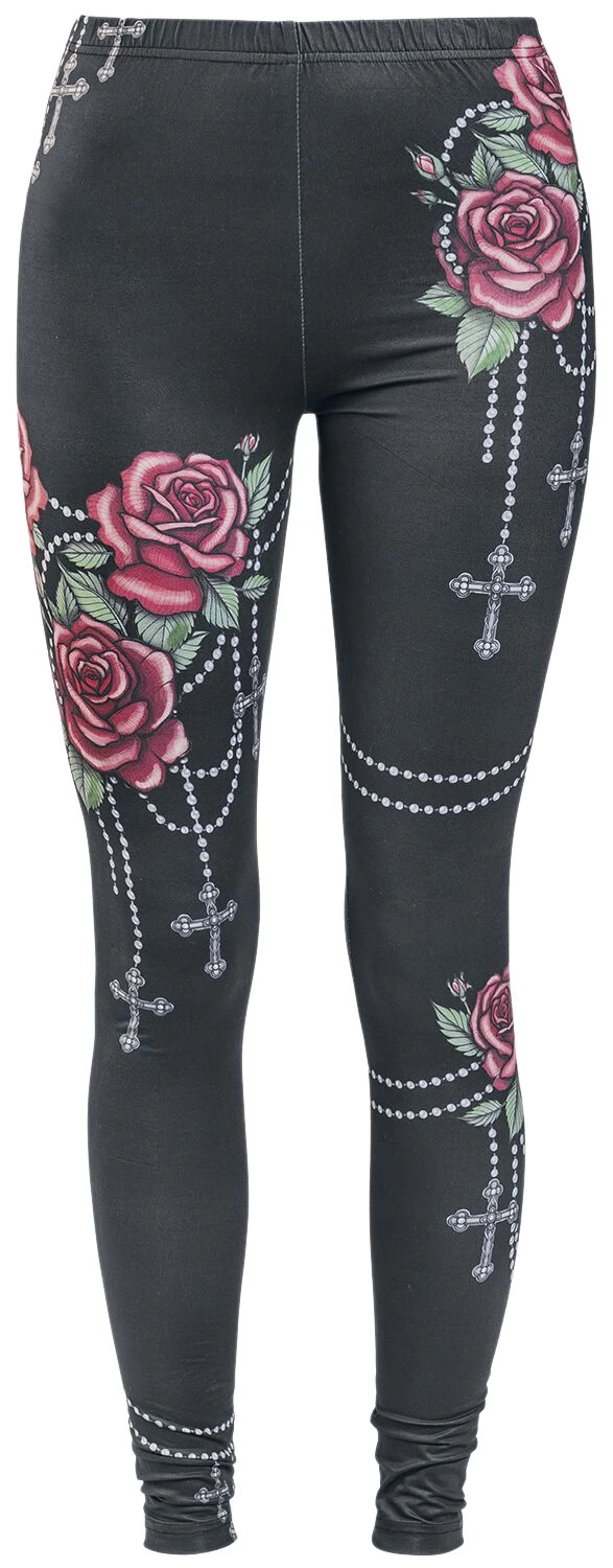 "Leggings With Roses And Crosses" Leggings Black By Rock Rebel By EMP 1 "Leggings With Roses And Crosses" Leggings Black By Rock Rebel By EMP