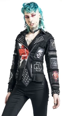"Metal Patches" Between-seasons Jacket Black By Rammstein -Fashion Lady Clothing Shop 528540wa