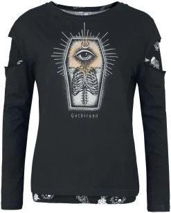 "Double-layer Long-sleeved Shirt" Long-sleeve Shirt Black By Gothicana By EMP