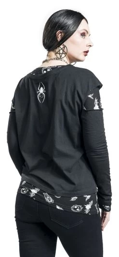 "Double-layer Long-sleeved Shirt" Long-sleeve Shirt Black By Gothicana By EMP -Fashion Lady Clothing Shop 528805wb