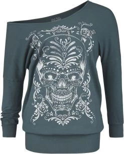 "Long-sleeved Top With Skull" Long-sleeve Shirt Grey By Rock Rebel By EMP