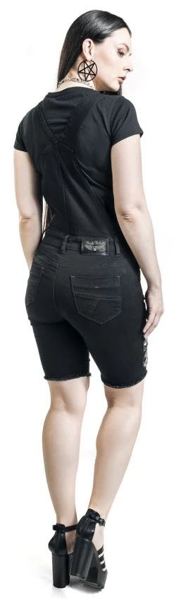 "- Denim Dungarees" Shorts Black By Rock Rebel By EMP -Fashion Lady Clothing Shop 534008wb
