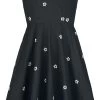"Daisy Emb Strappy Flare Dress" Medium-length Dress Black-white By Voodoo Vixen