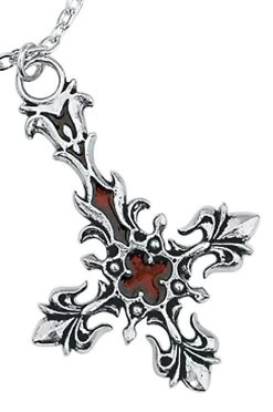 "St. Lucifer's - Red Blood Cross" Necklace Silver-coloured By Alchemy Gothic -Fashion Lady Clothing Shop 841227d emp